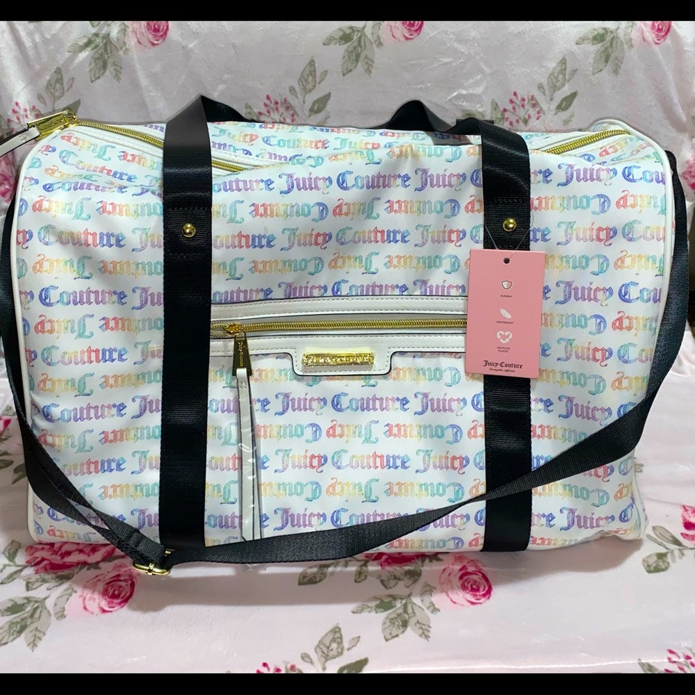 Juicy Couture XLarge White Logo Rainbow Letters Travel Bag